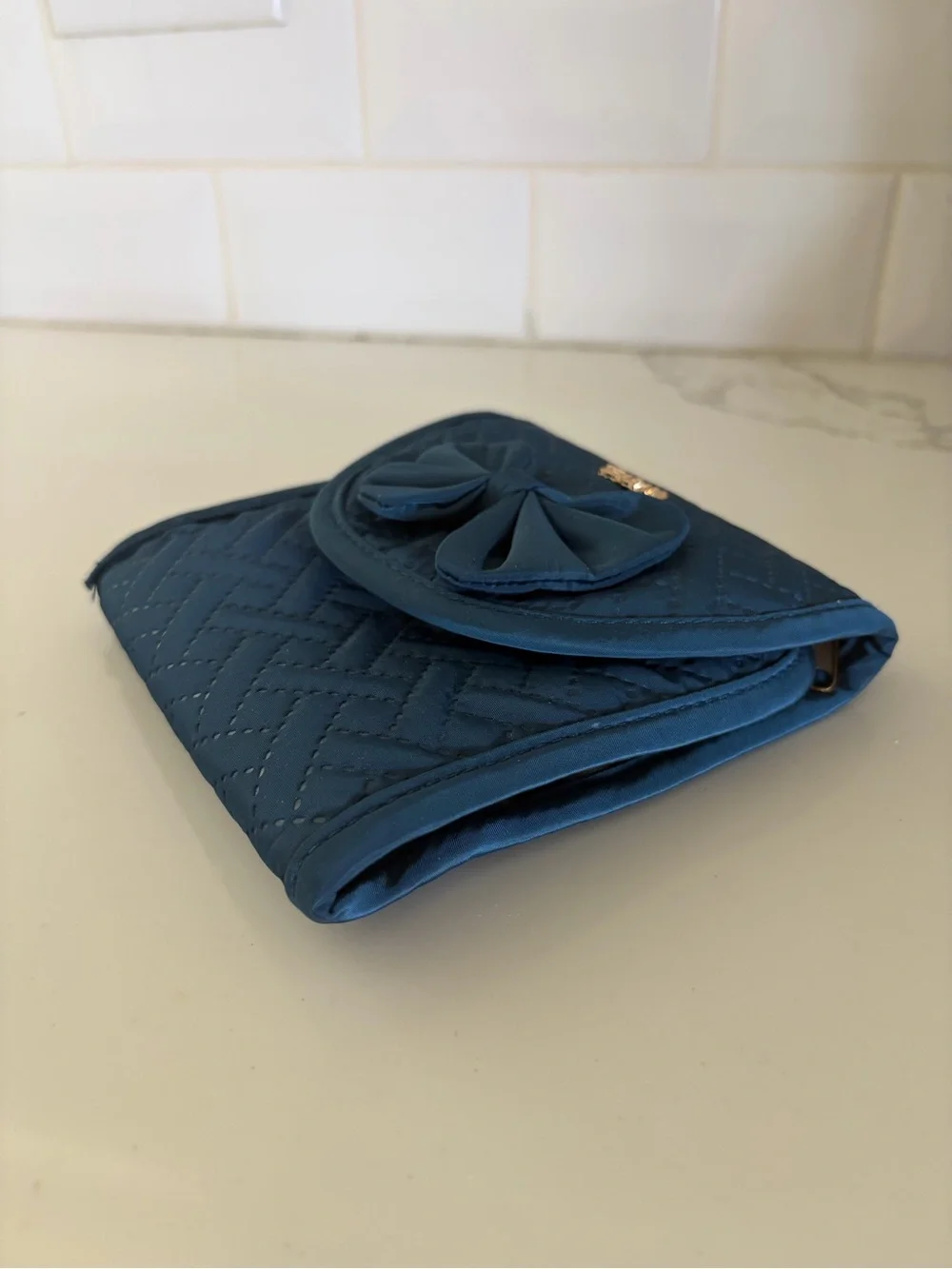NWOT TEABAN Jewelry Travel Organizer Padded Protection Case Bow Teal Grey New